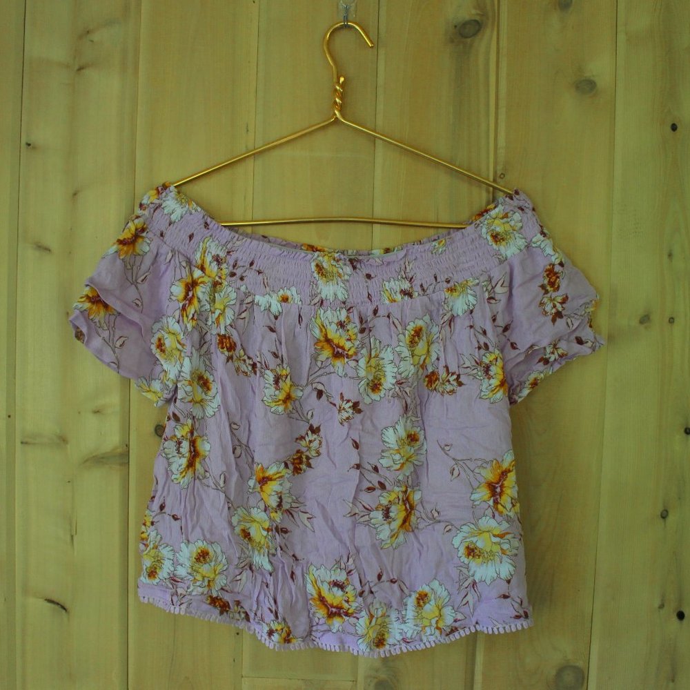 Rewind Off Shoulder Lavender Floral Blouse Med - Picture 13 of 13